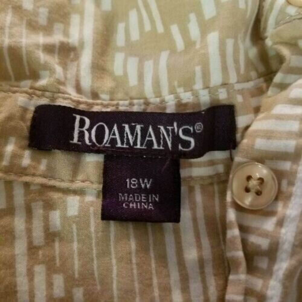 Roamans Womens Sz 18W Brown White Geometric Short Sleeve Button Down Blouse - Picture 7 of 9